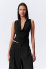 Black - Draped Hooded Sleeveless Lyocell Top - 0