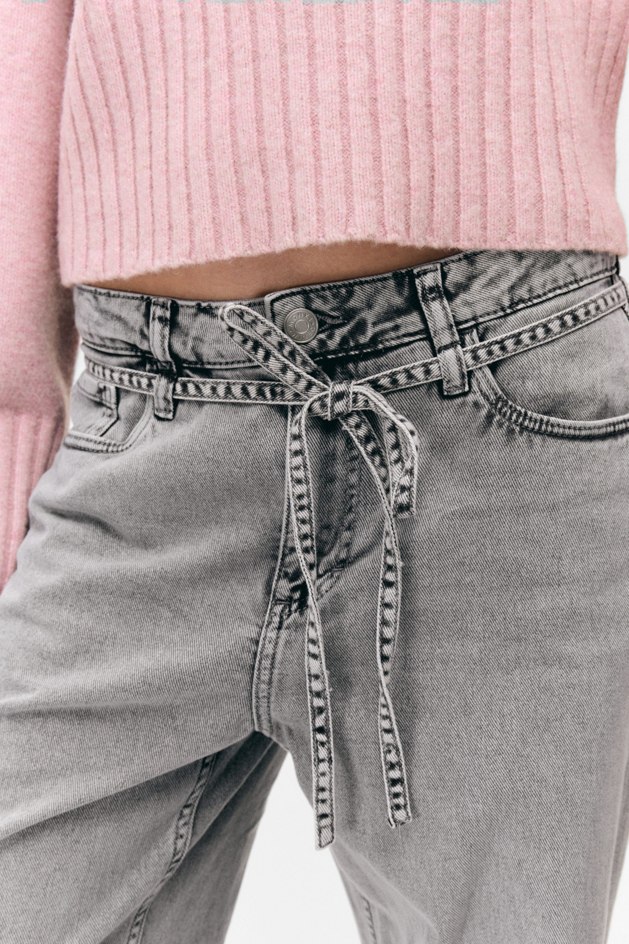 Dusty Grey Overdye - Low Waisted Relaxed Twill Trousers - 2