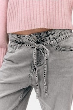 Dusty Grey Overdye - Low Waisted Relaxed Twill Trousers - 2