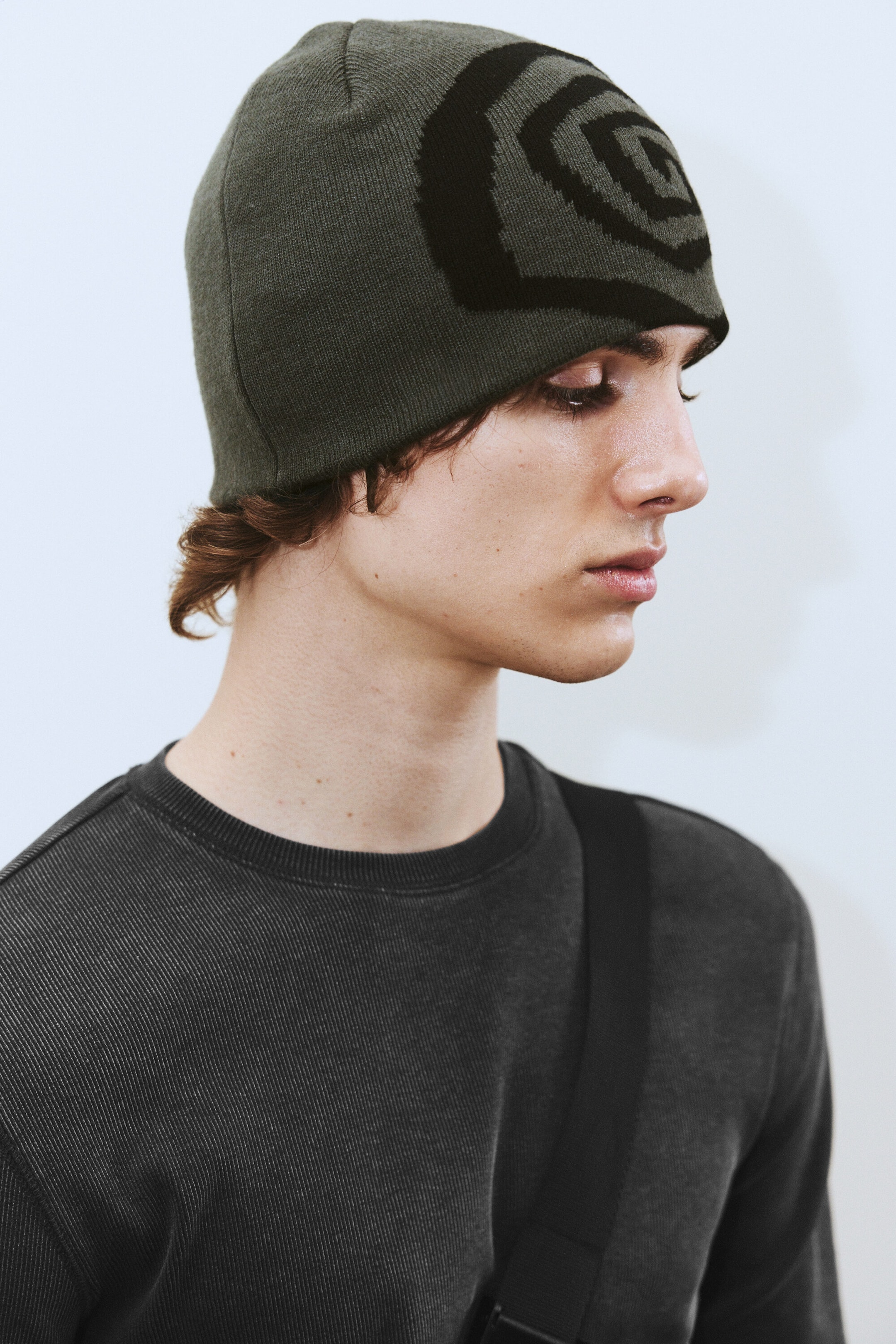 Dark Khaki Green - Swirl - Ribbed Beanie - 1