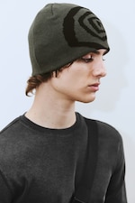 Dark Khaki Green - Swirl - Ribbed Beanie - 1