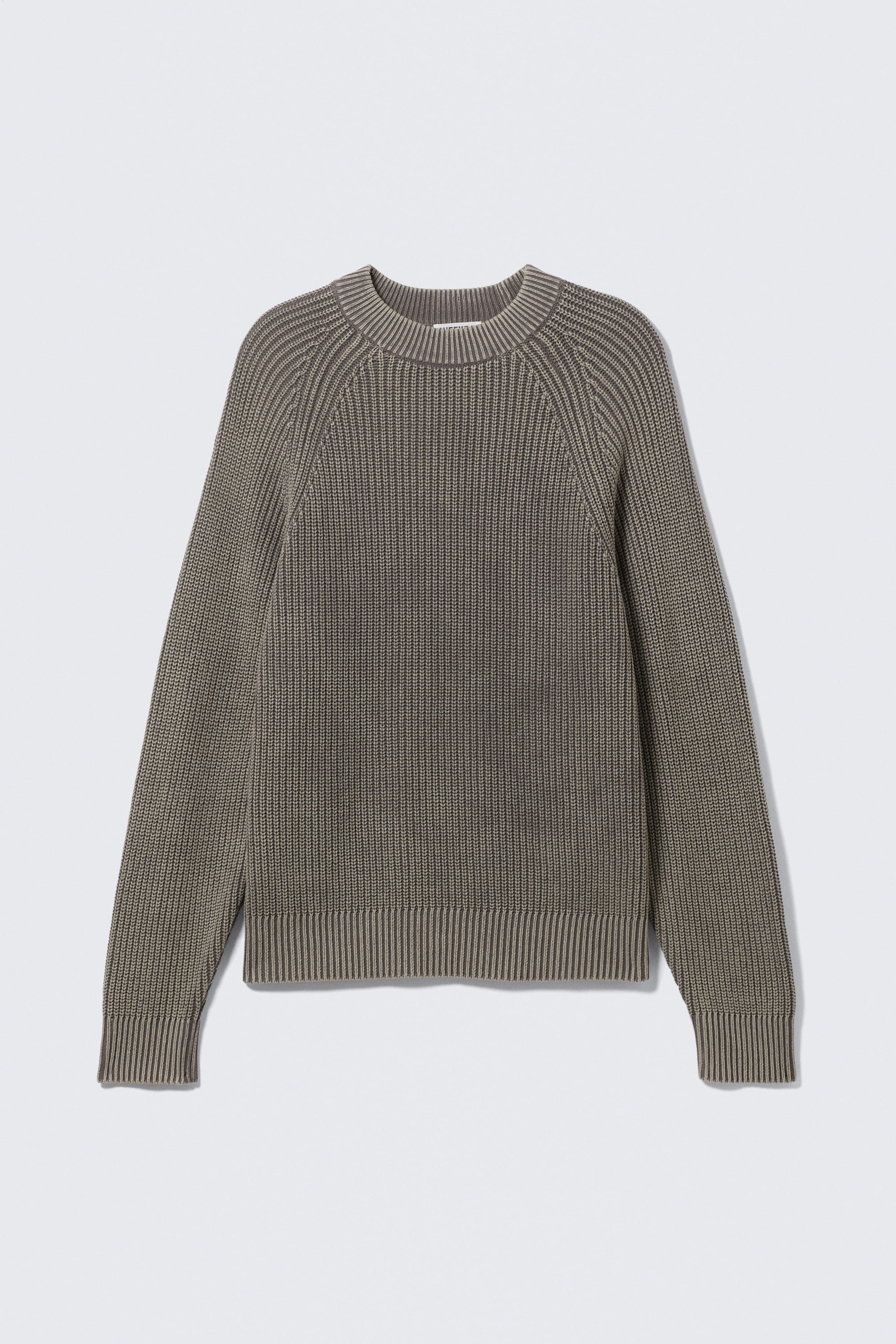 Washed Dark Grey Melange - Relaxed Knitted Cotton Sweater - 3