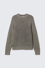Washed Dark Grey Melange - Relaxed Knitted Cotton Sweater - 3