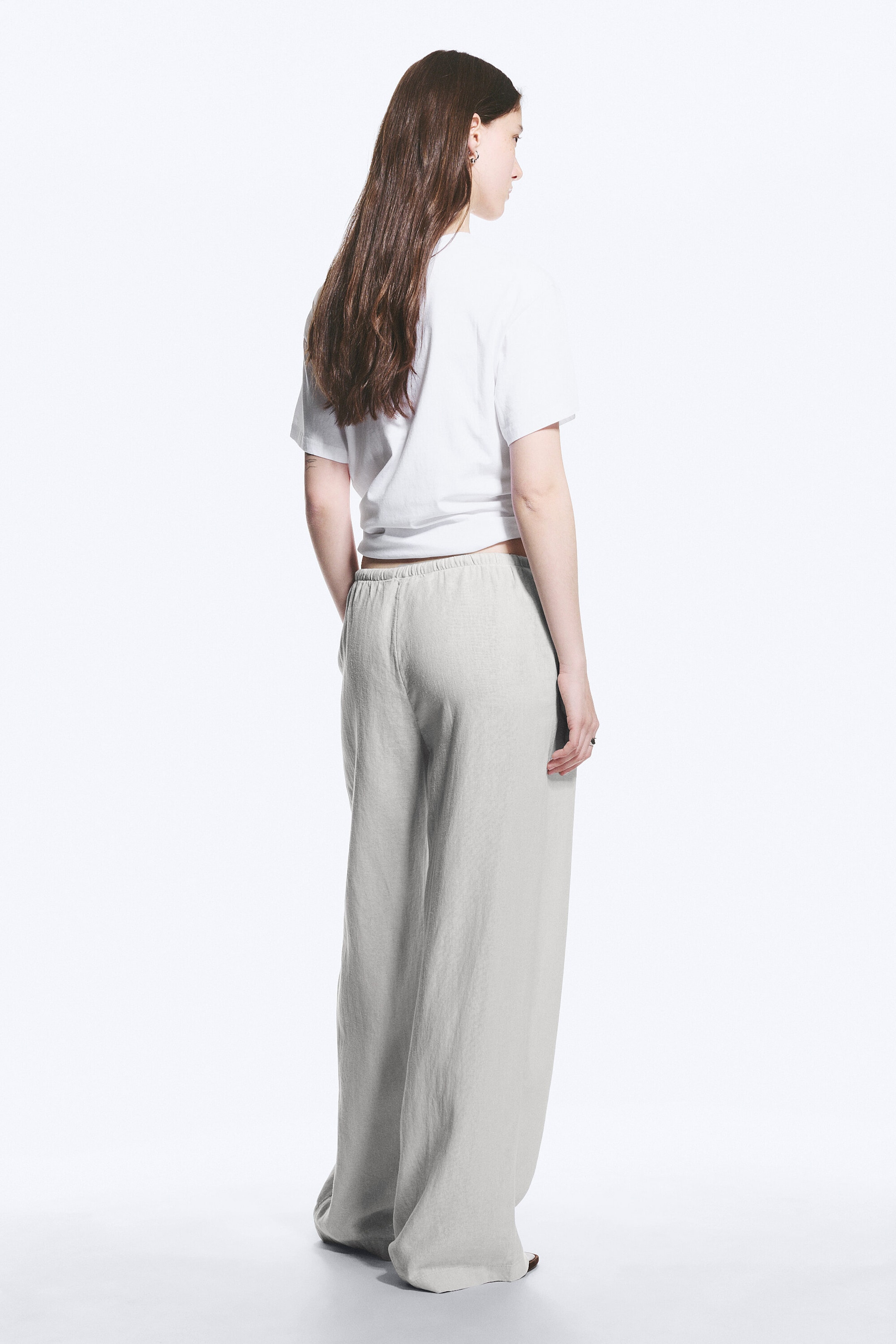 Light Grey - Low Rise Linen-Blend Trousers - 3