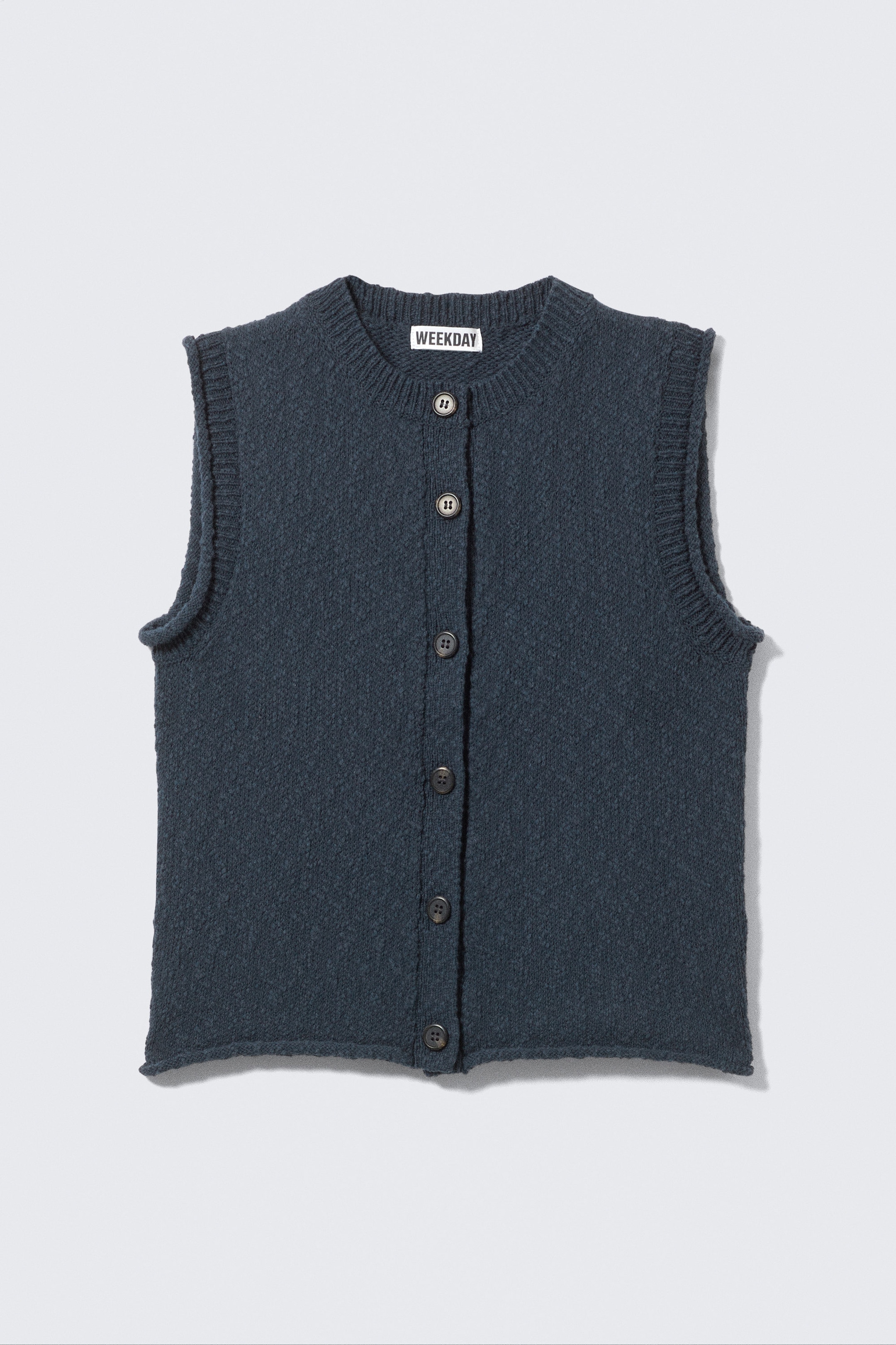 Dark Navy Blue - Knitted Single-Breasted Vest - 0