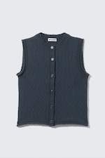 Dark Navy Blue - Knitted Single-Breasted Vest - 0