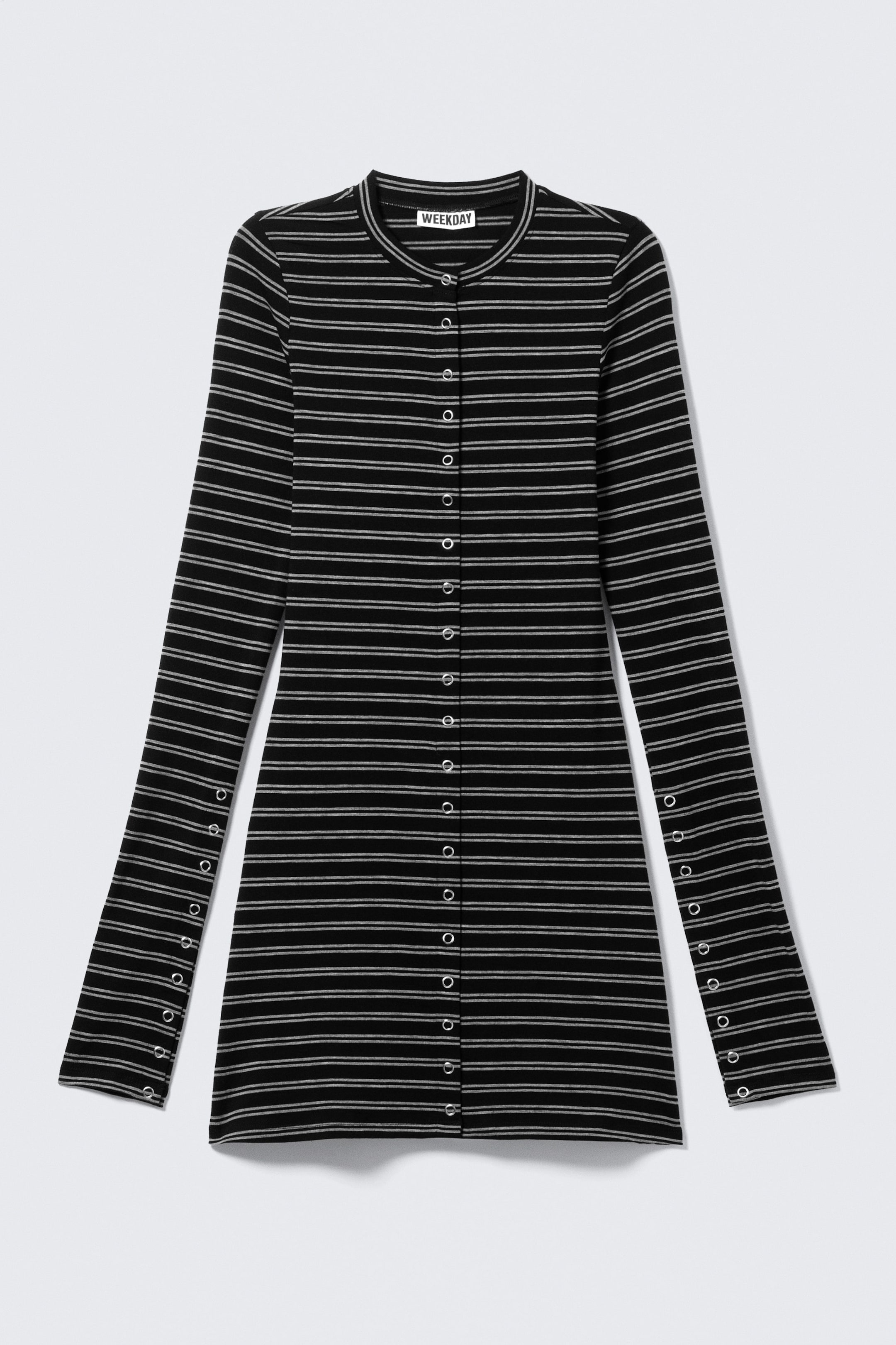 Schwarz mit Streifen - Langärmeliges Minikleid mit Druckknöpfen - 4
