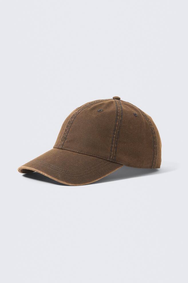 Distressed Cotton Canvas Baseball Cap - Washed Rust/Embroidered Washed Black - 1