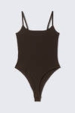 Dark Brown - Stella Ribbed Scoop-Neck Bodysuit - 1