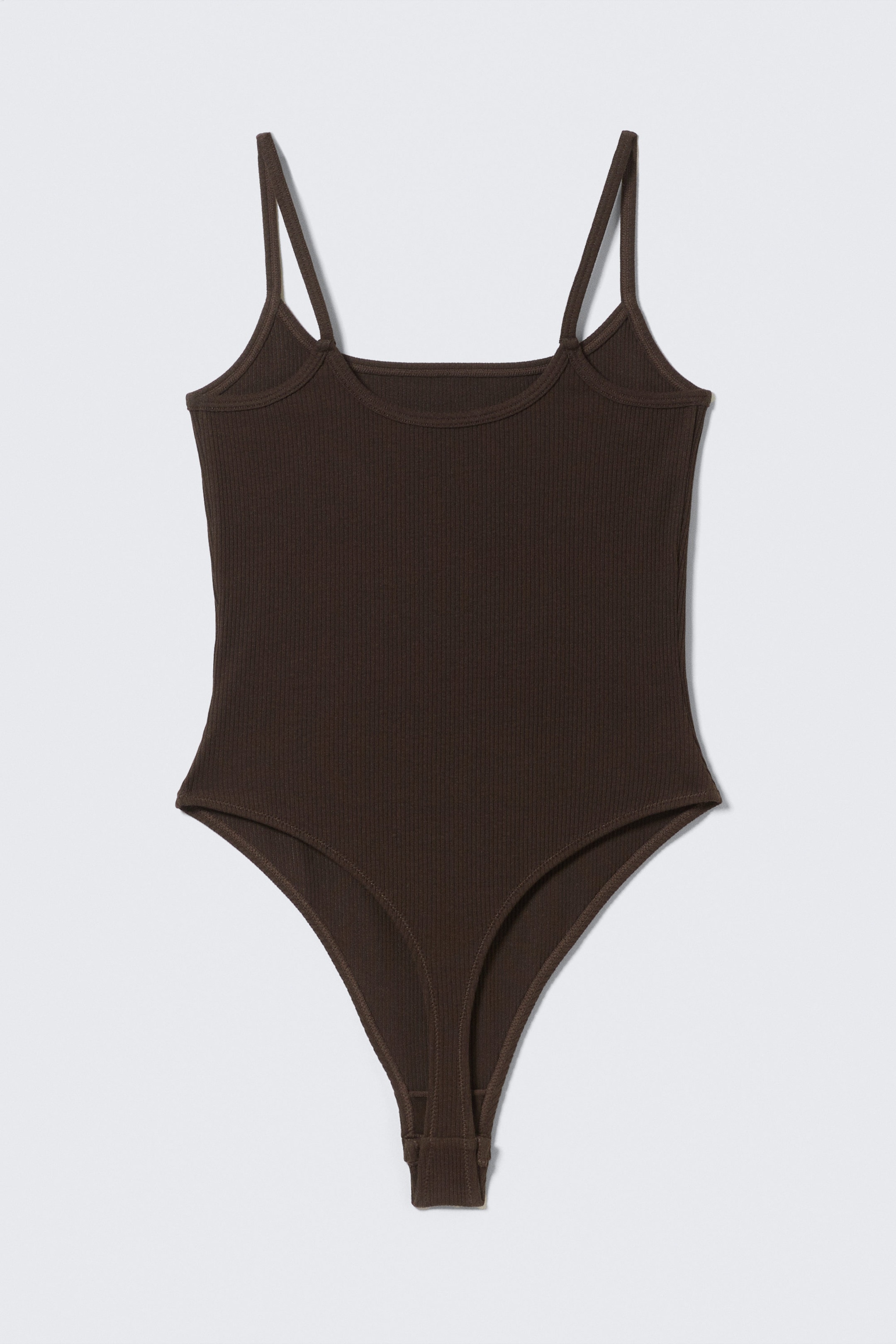 Mörkbrun - Ribbad bodysuit med djup ringning - 2