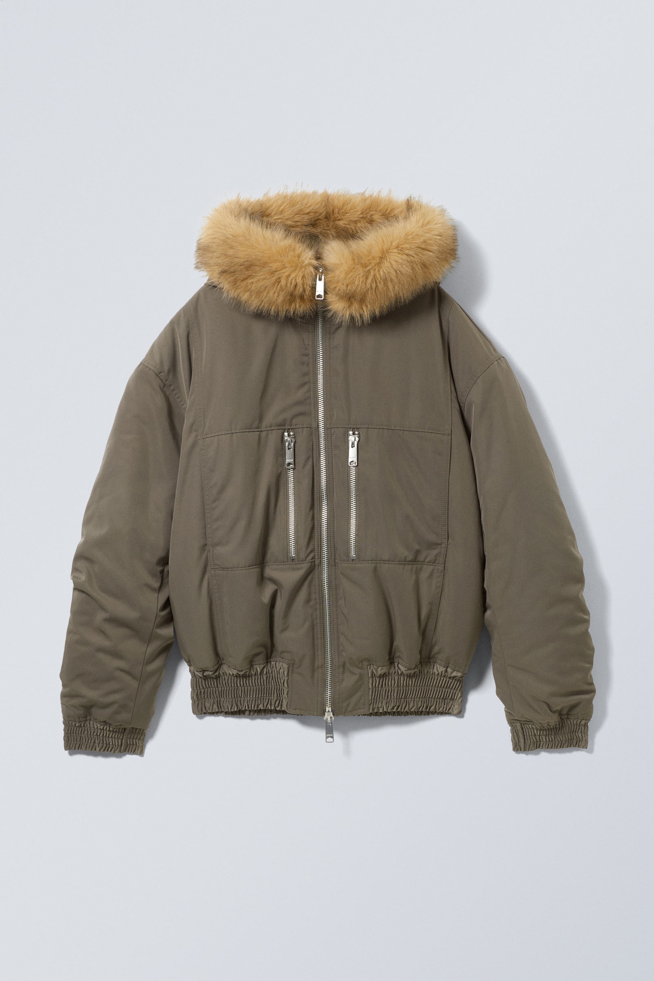 Dunkles Graubraun - Bomberjacke mit Kapuze und lockerer Passform - 0