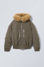 Dunkles Graubraun - Bomberjacke mit Kapuze und lockerer Passform - 0