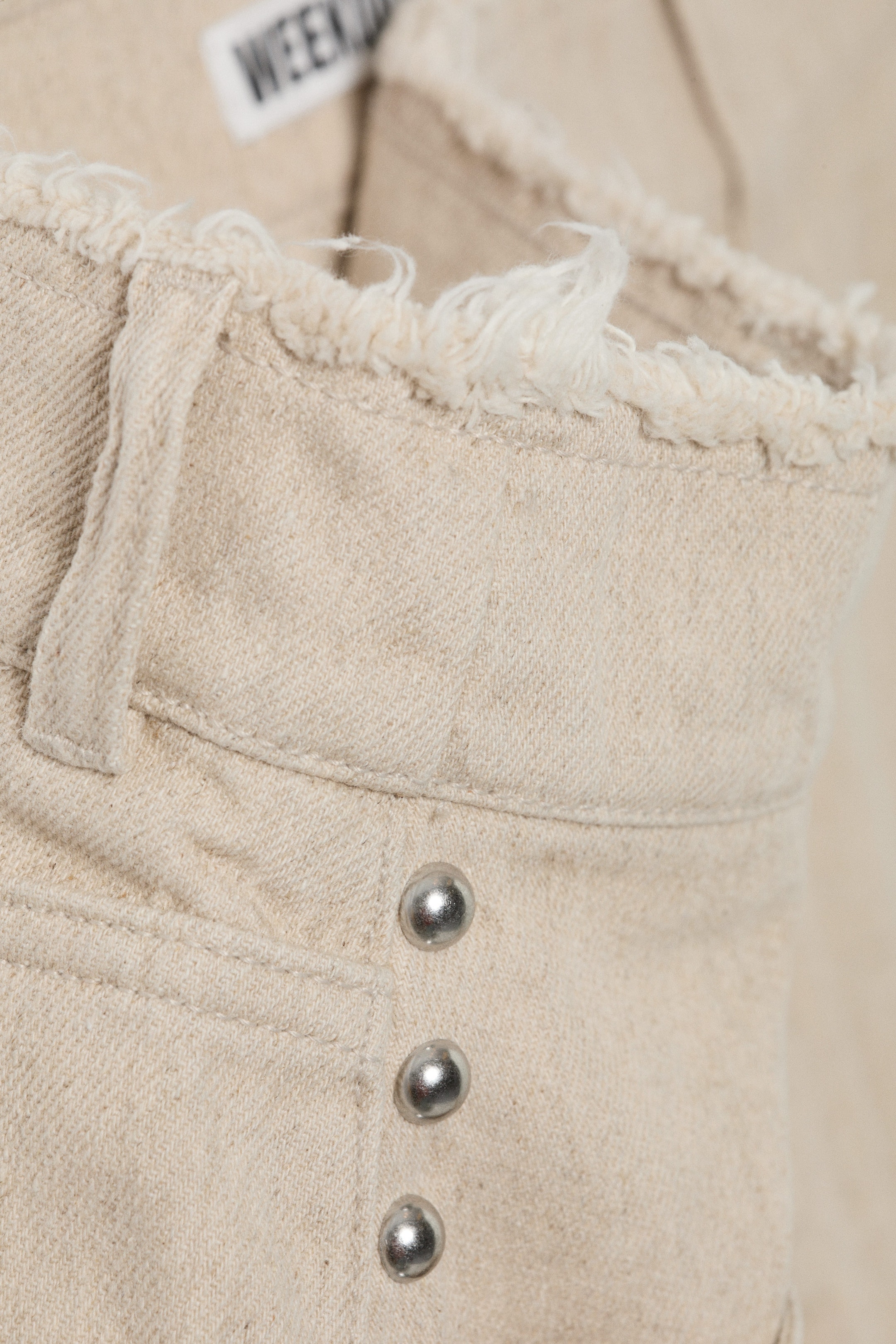 Beige - Low Rise Loose Studded Balloon Trousers - 7