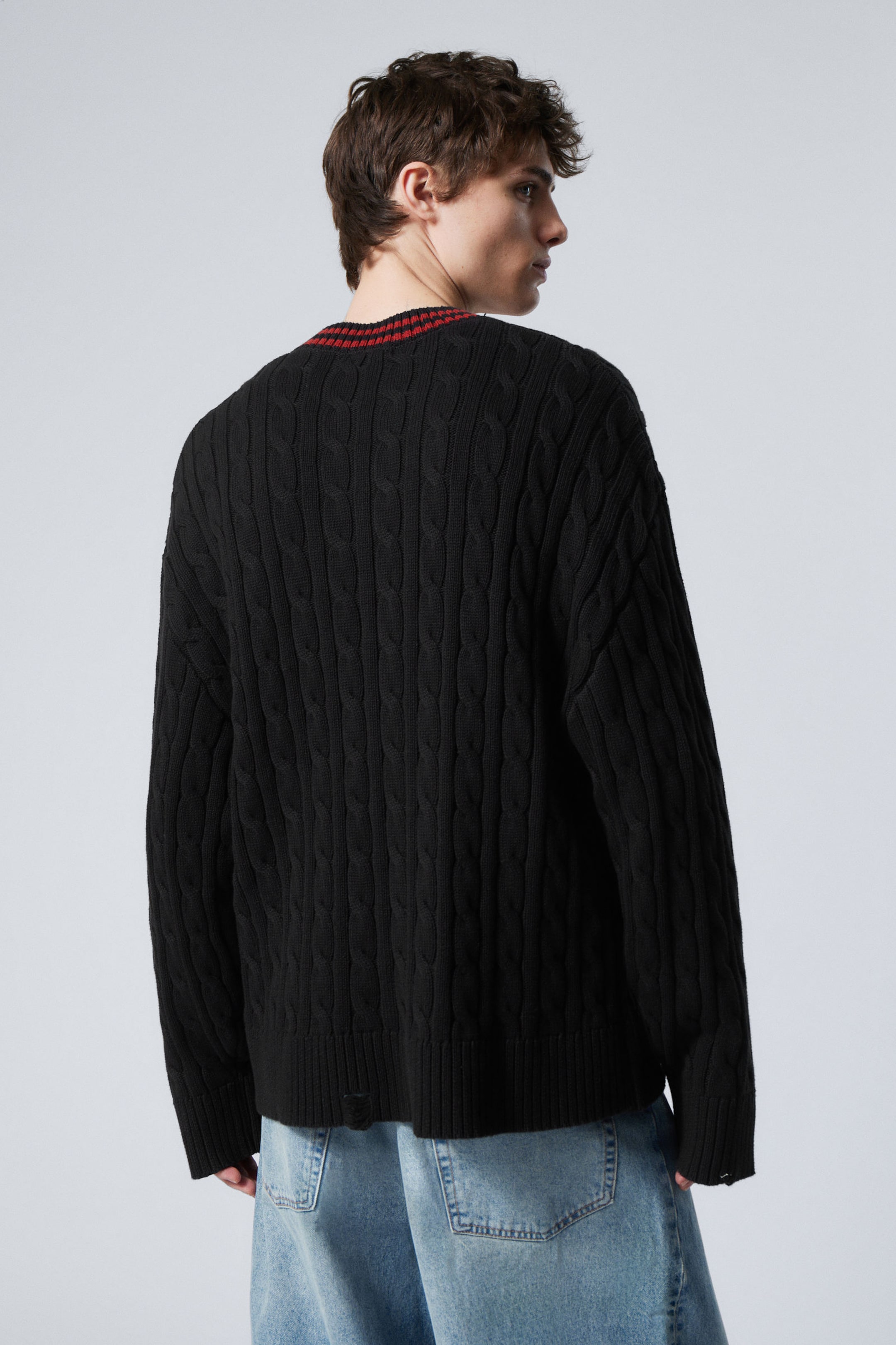 Black - Oversized Cable Knit Sweater - 3