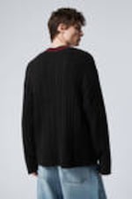 Black - Oversized Cable Knit Sweater - 3