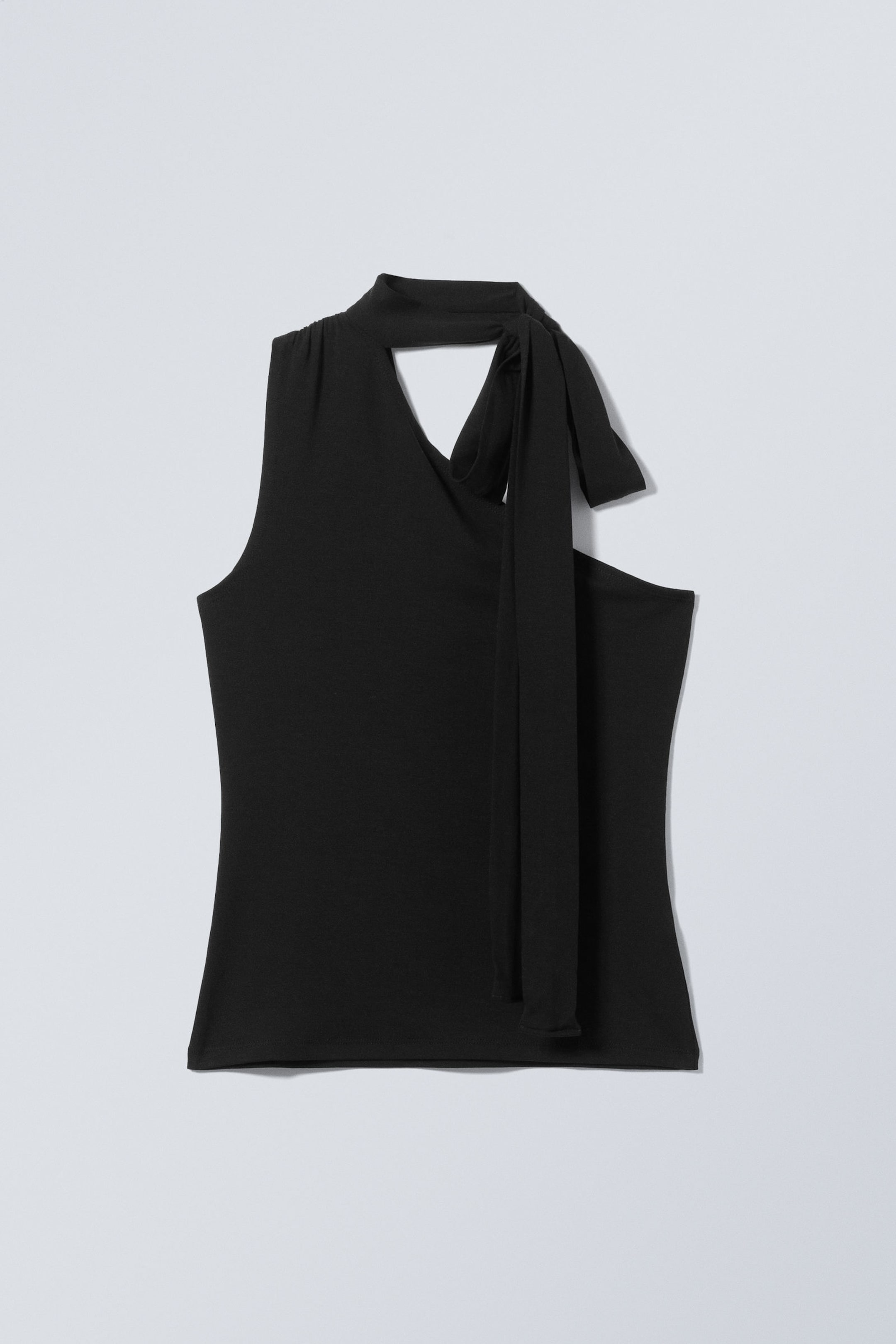 Black - Lyocell One-shoulder Tie Top - 4