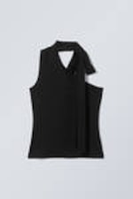 Black - Lyocell One-shoulder Tie Top - 4