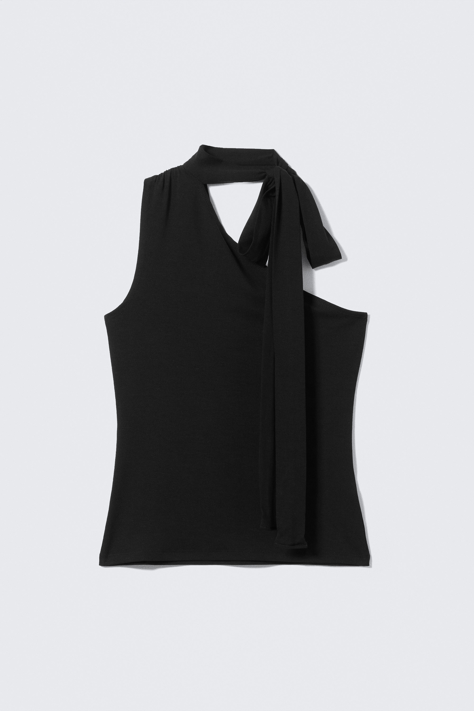 Black - Lyocell One-shoulder Tie Top - 3
