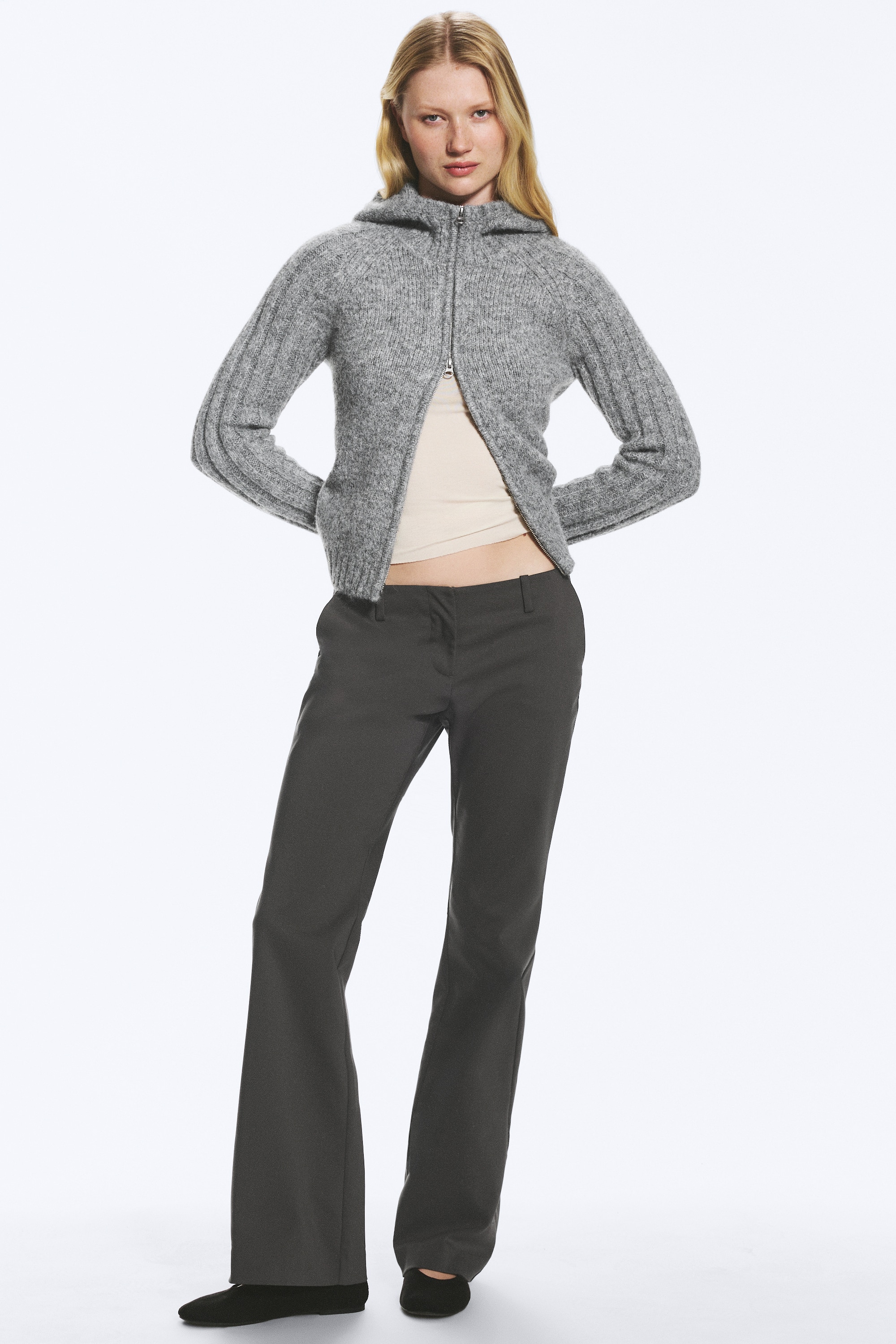 Bootcut kostuumpantalon met lage taille - Donkergrijs