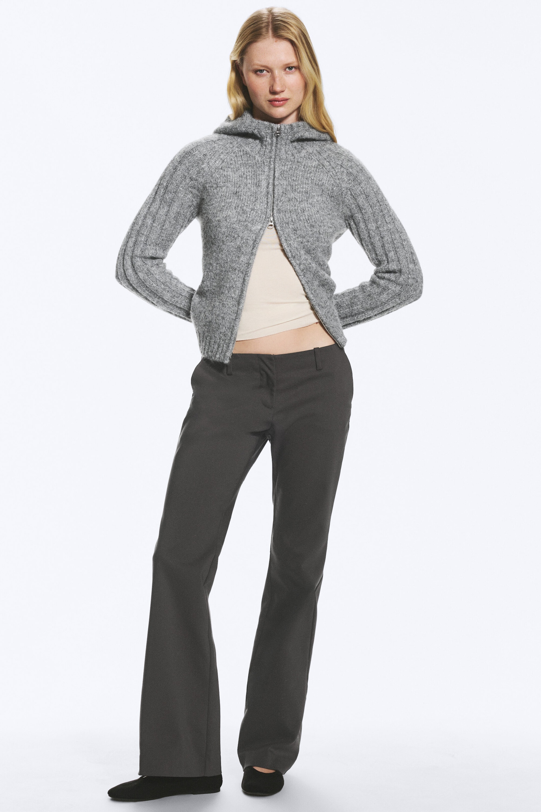 Dark Grey - Low waist Bootcut suiting trousers - 0