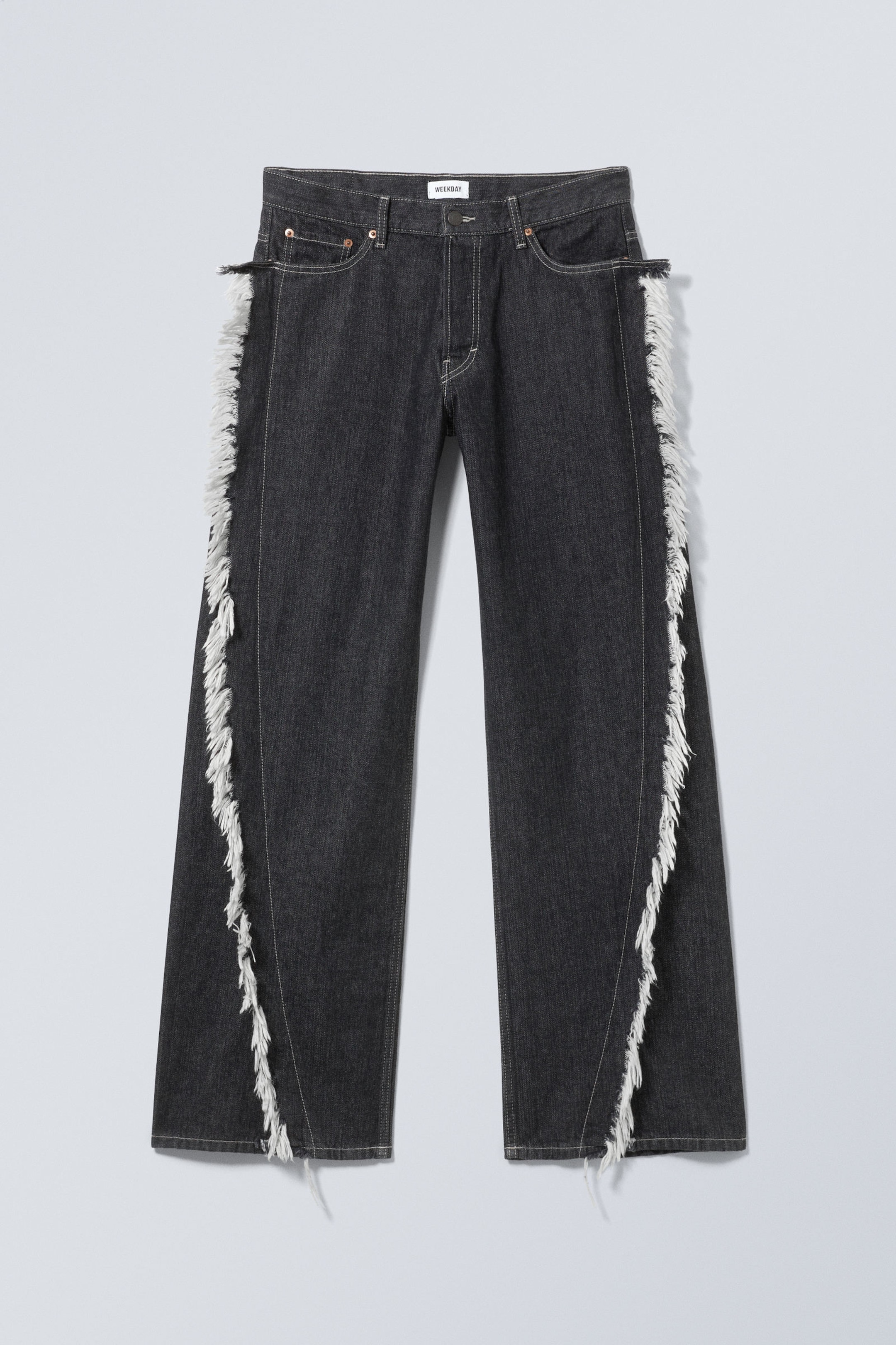 Zwart met spoeling - Ruimvallende jeans met rafels en gedraaide naden - 1