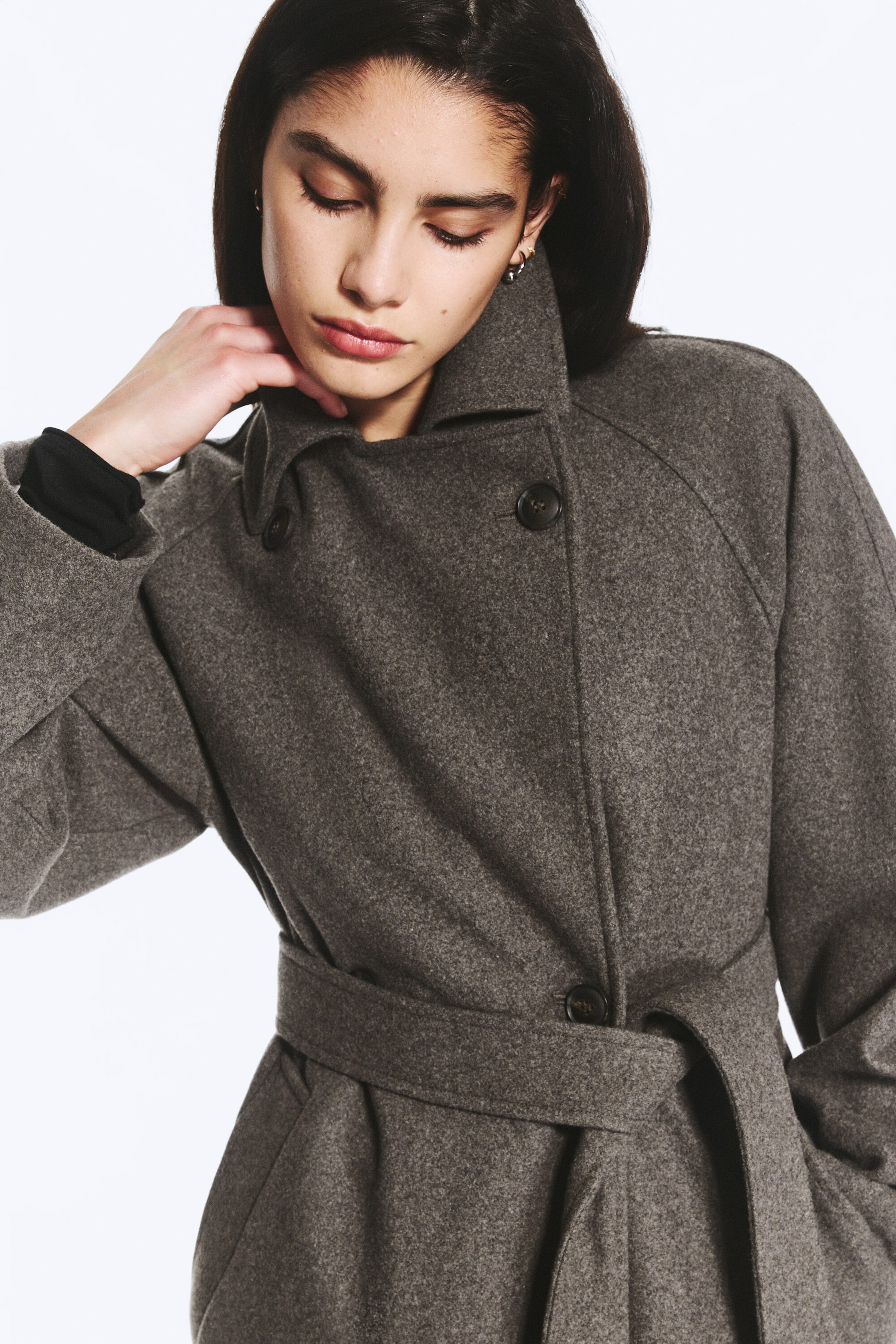 Dark Mole Melange - Kia Oversized Wool-Blend Double-Breasted Coat - 2
