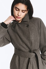 Taupe foncé chiné - Manteau oversize croisé en laine mélangée Kia - 1