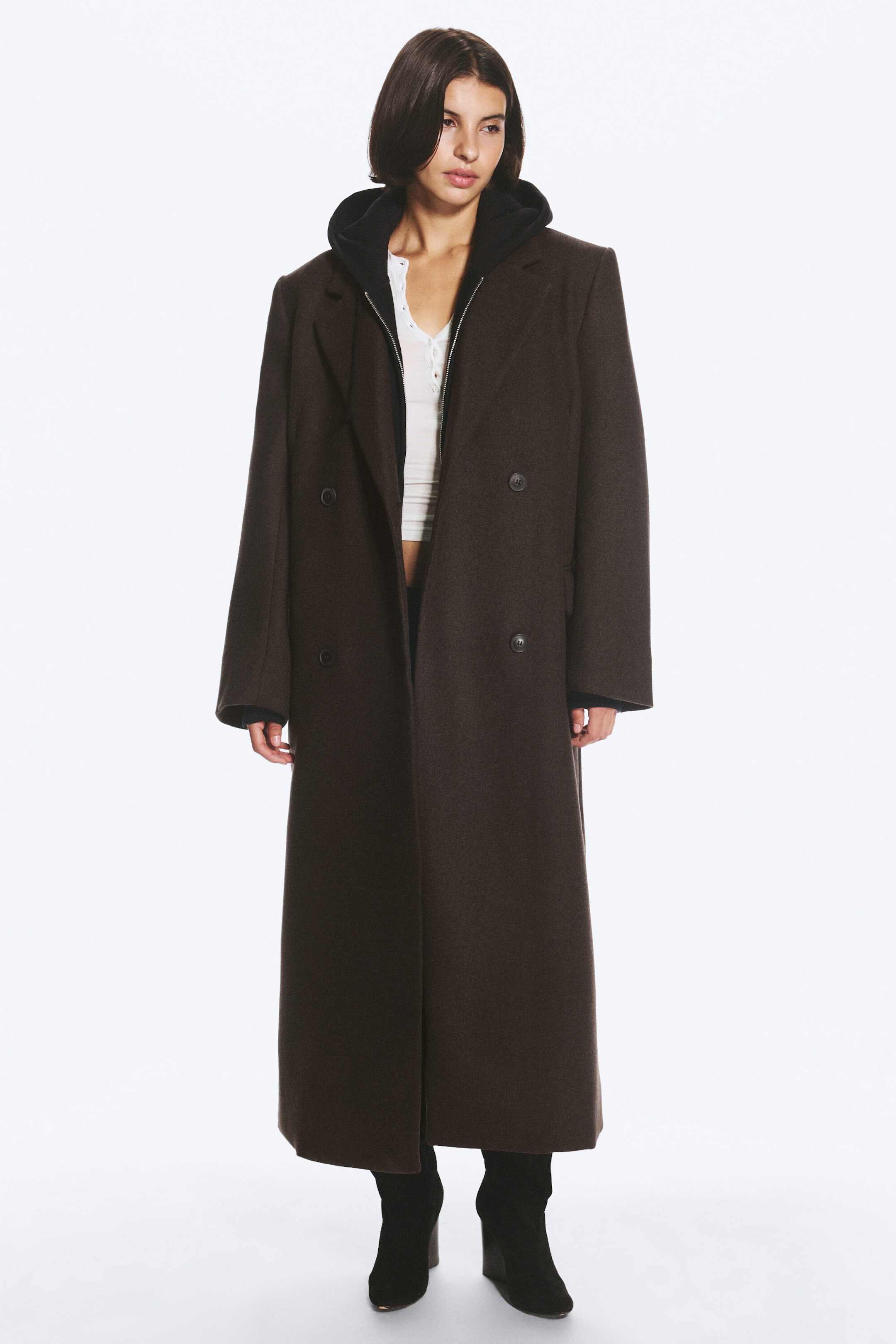 Dark Brown - LOGAN DOUBLE-BREASTED WOOL-BLEND COAT - 0