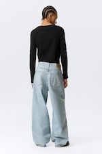 Dream Blue - Light Blue - Astro Mid Rise Loose Baggy Leg Unisex Jeans - 4