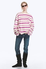 Gestreift Weiß/Pink - Longsleeve-Shirt aus Baumwolle - 0