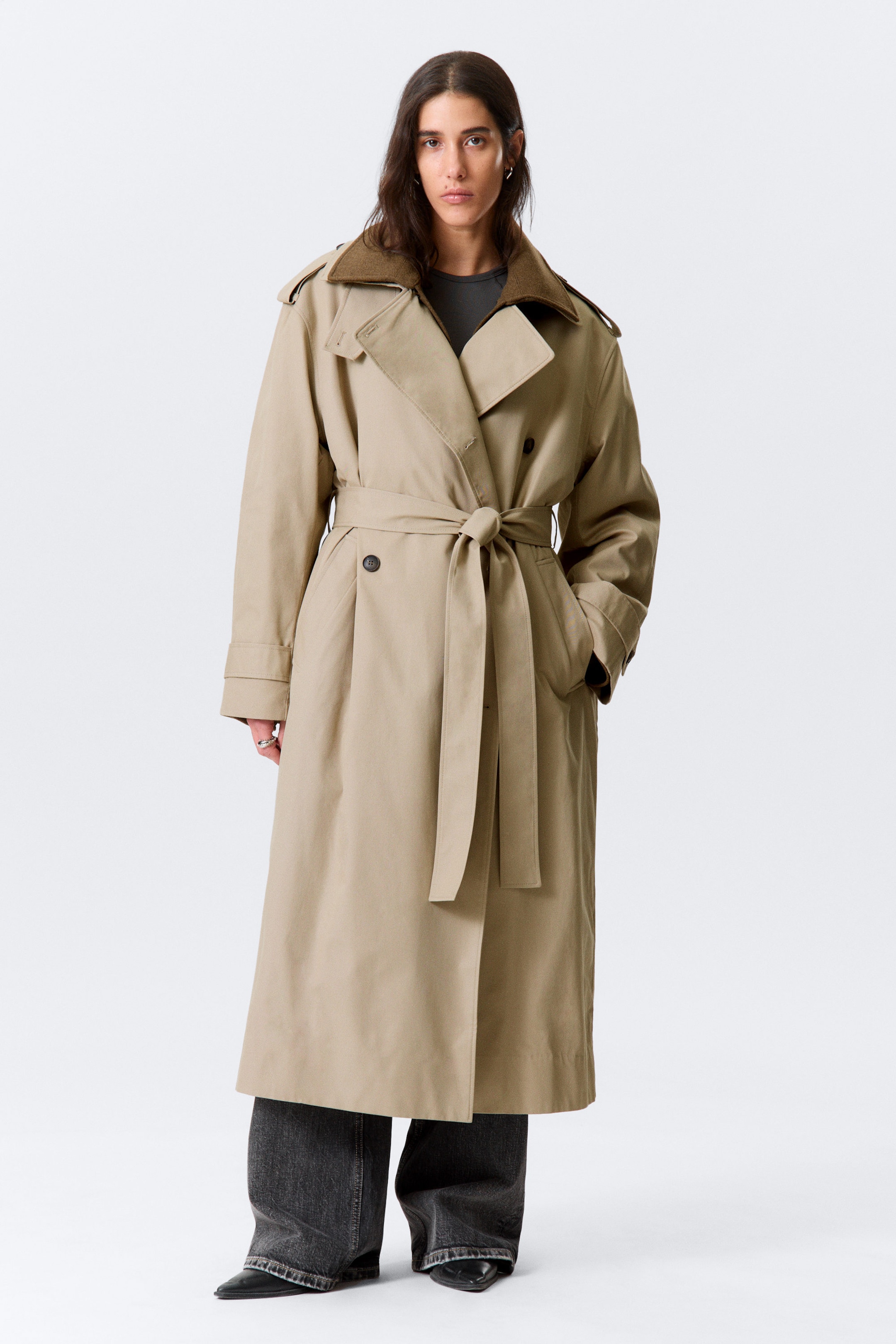 Beige - Oversized Trench Coat with Detachable Lining - 3