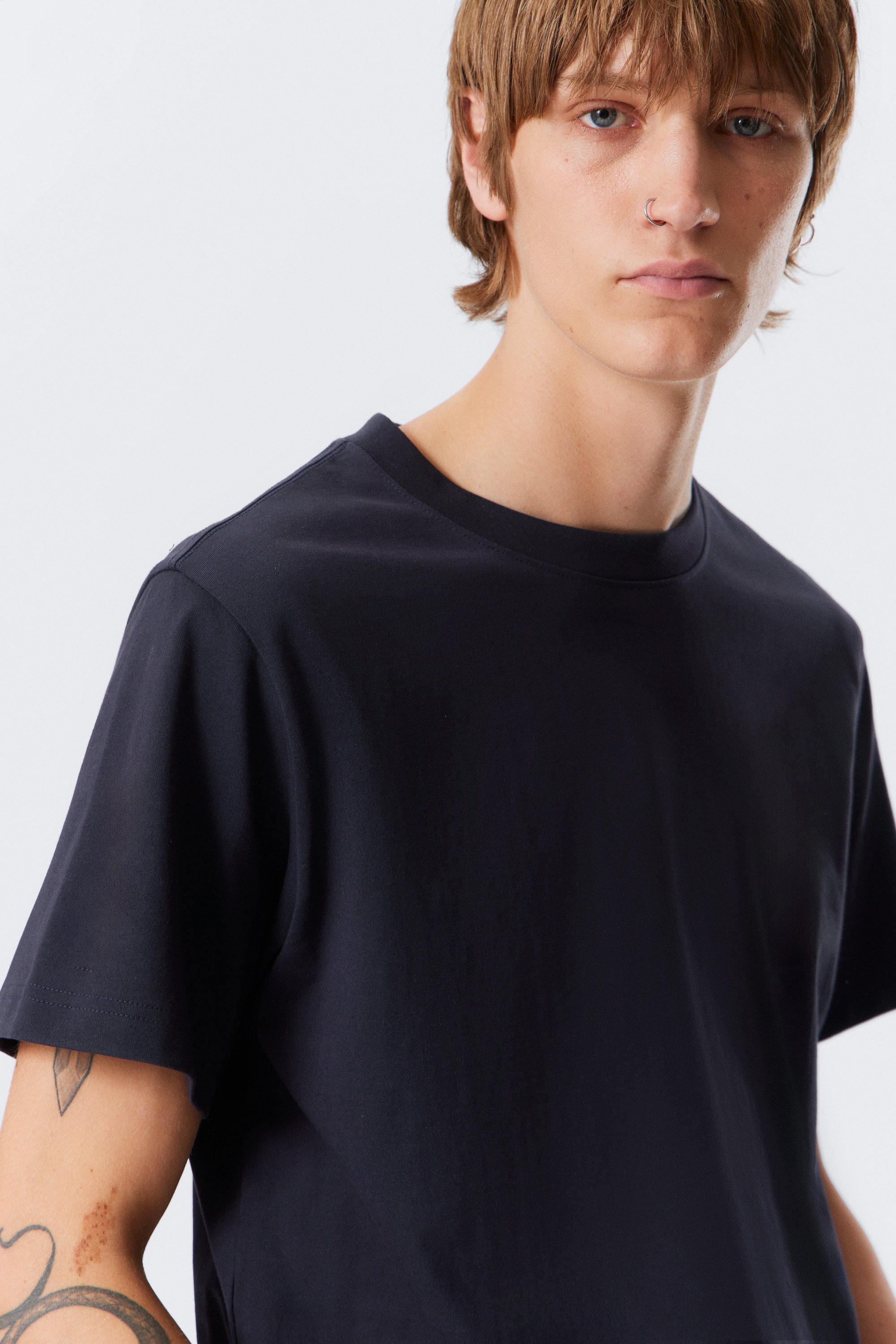 Dark Navy Blue - Short Boxy Heavyweight T-shirt - 2