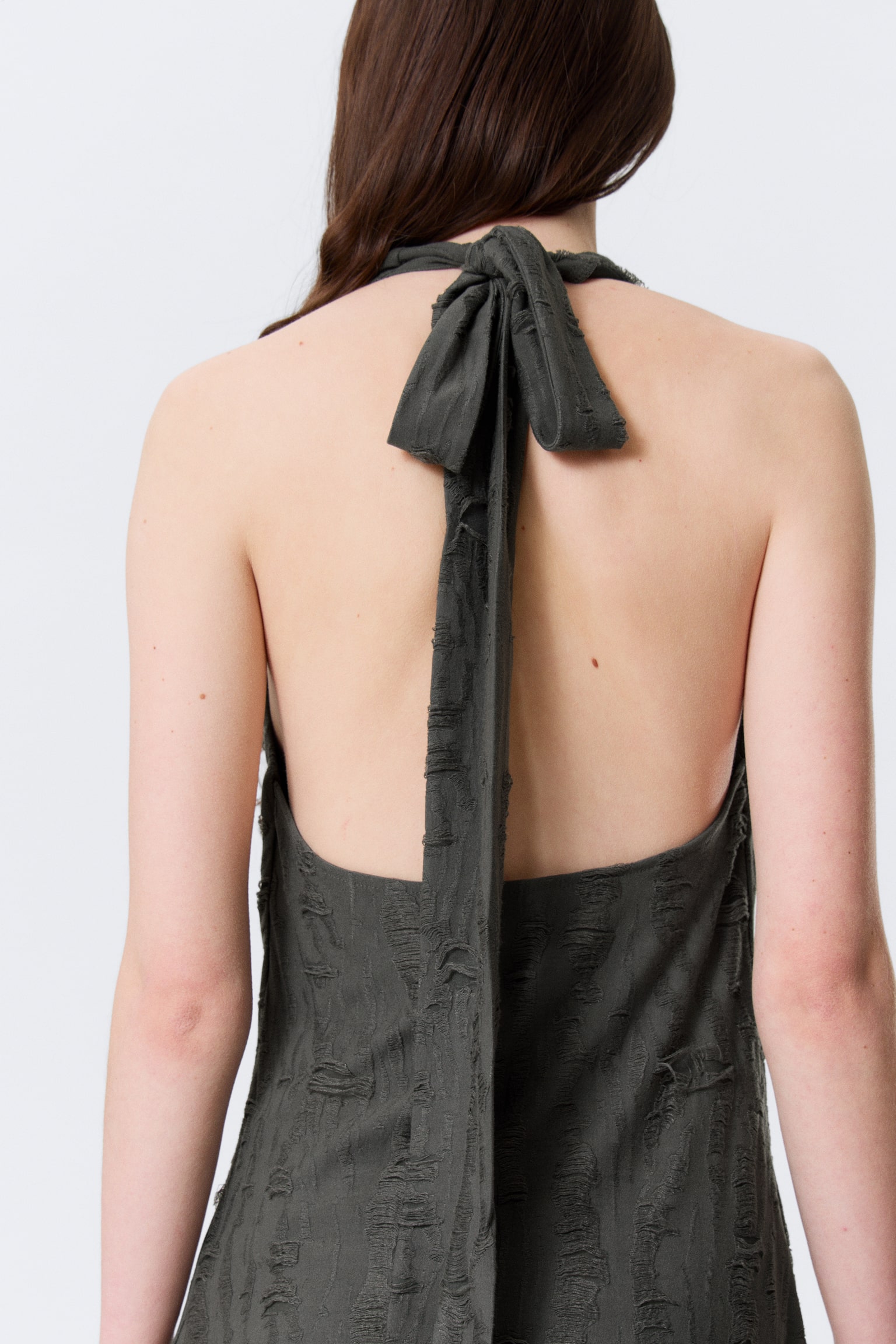 Cowl-Neck Jacquard Halter Mini Dress - Donkergrijs - 4