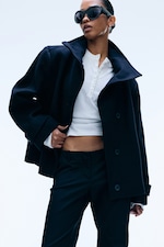 Black - Funnel collar wool-blend jacket - 2