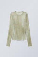 Bleached Sand - Dusty Beige - Long-Sleeved Sheer Mesh Top - 4