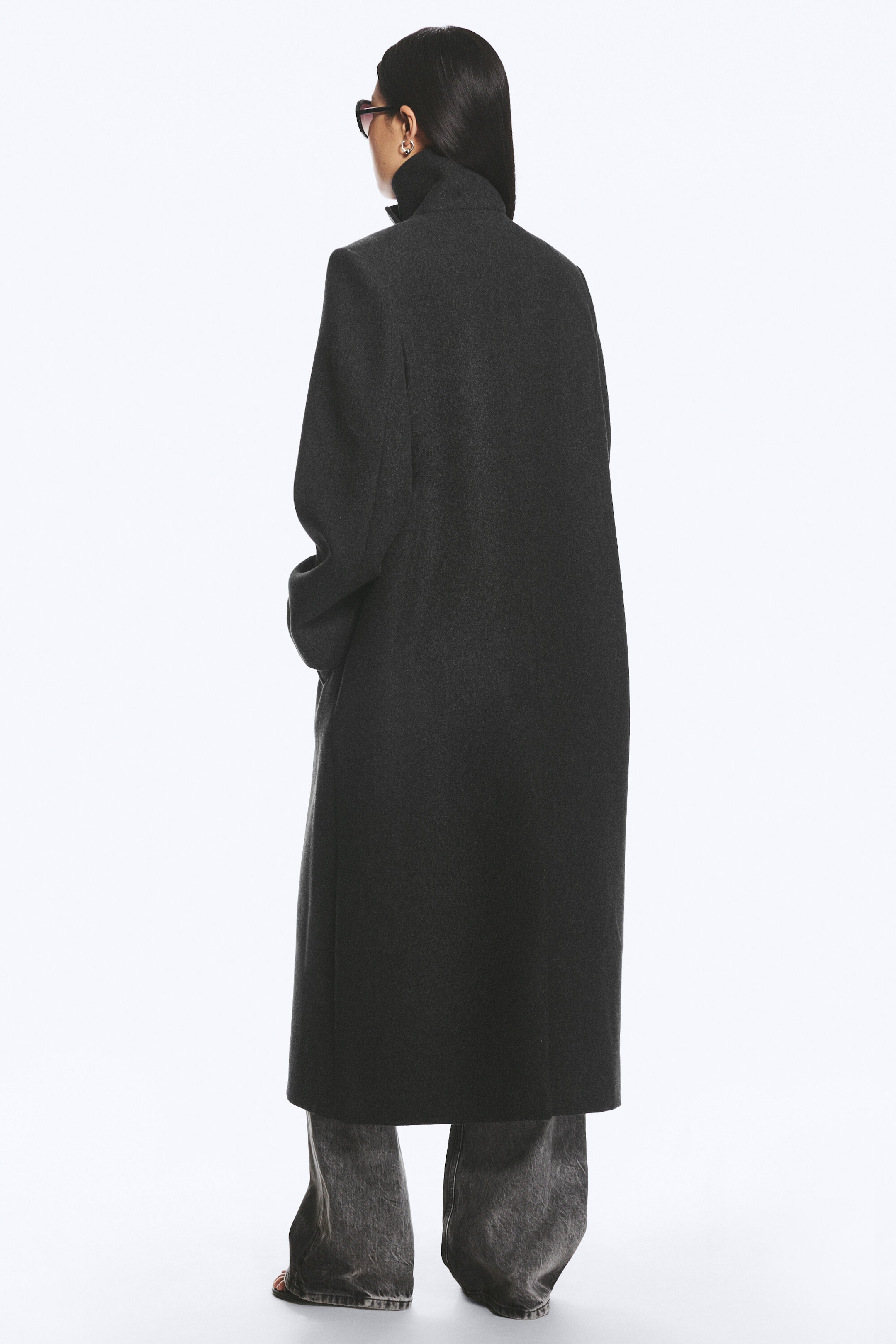 Dunkelgrau meliert - Langer Oversized-Mantel aus Wollmischung - 3
