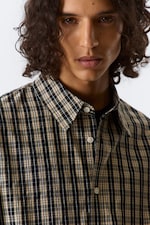 Checked Beige - Oversized Checked Shirt - 1