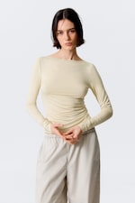 Light Dusty Beige - Slim Long-Sleeved Open Back Top - 0