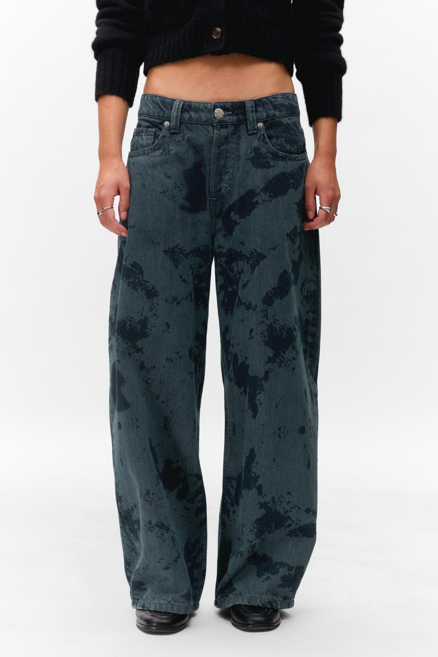 Peggy Low Rise Loose Baggy Leg Jeans - Aegean tie dye/Haunted Black - Black - 7