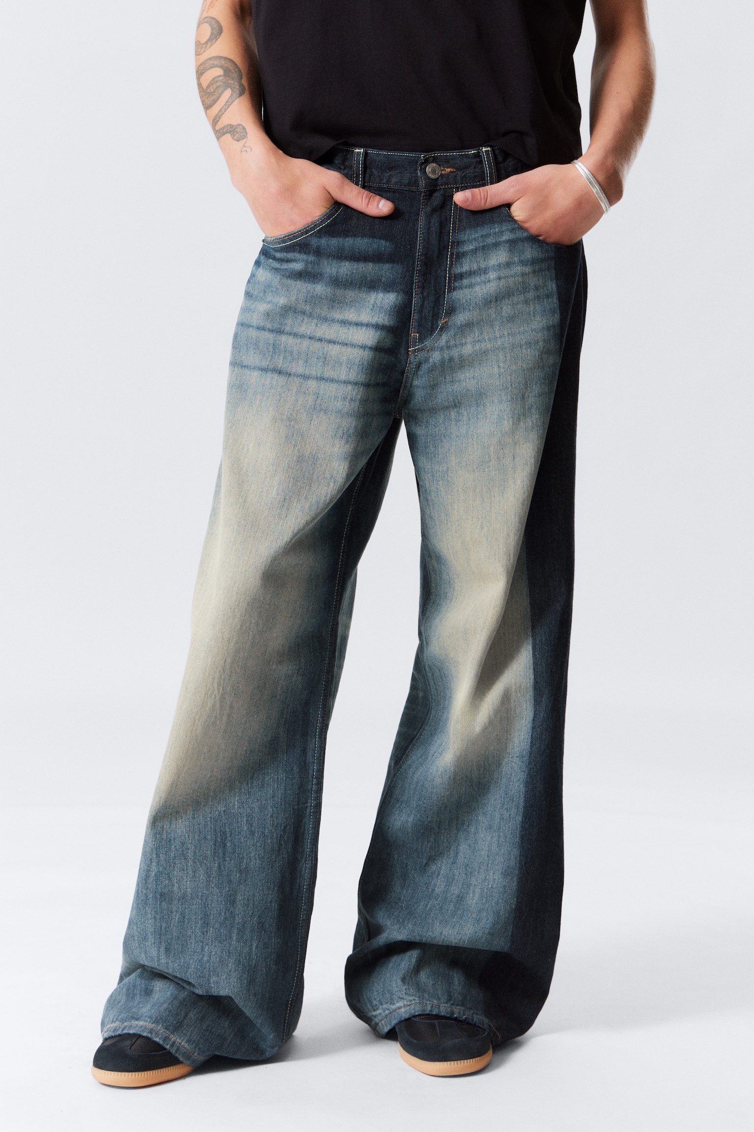 Solar Loose Wide Leg Unisex Jeans - Laser Board Blue - Medium Blue/Emerald Rinse - Bleu foncé - 9