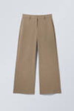 Beige - Low-Waisted Loose Fit Suit Trousers - 0