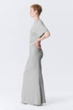 Light Grey Melange - Gathered Short-Sleeved Maxi Dress - 2