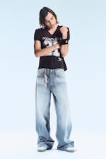 Whiped blue - Looser jeans met normale taille en wijde pijpen - 1