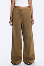 Dark Khaki - Low Rise Baggy Ripstop Trousers - 1