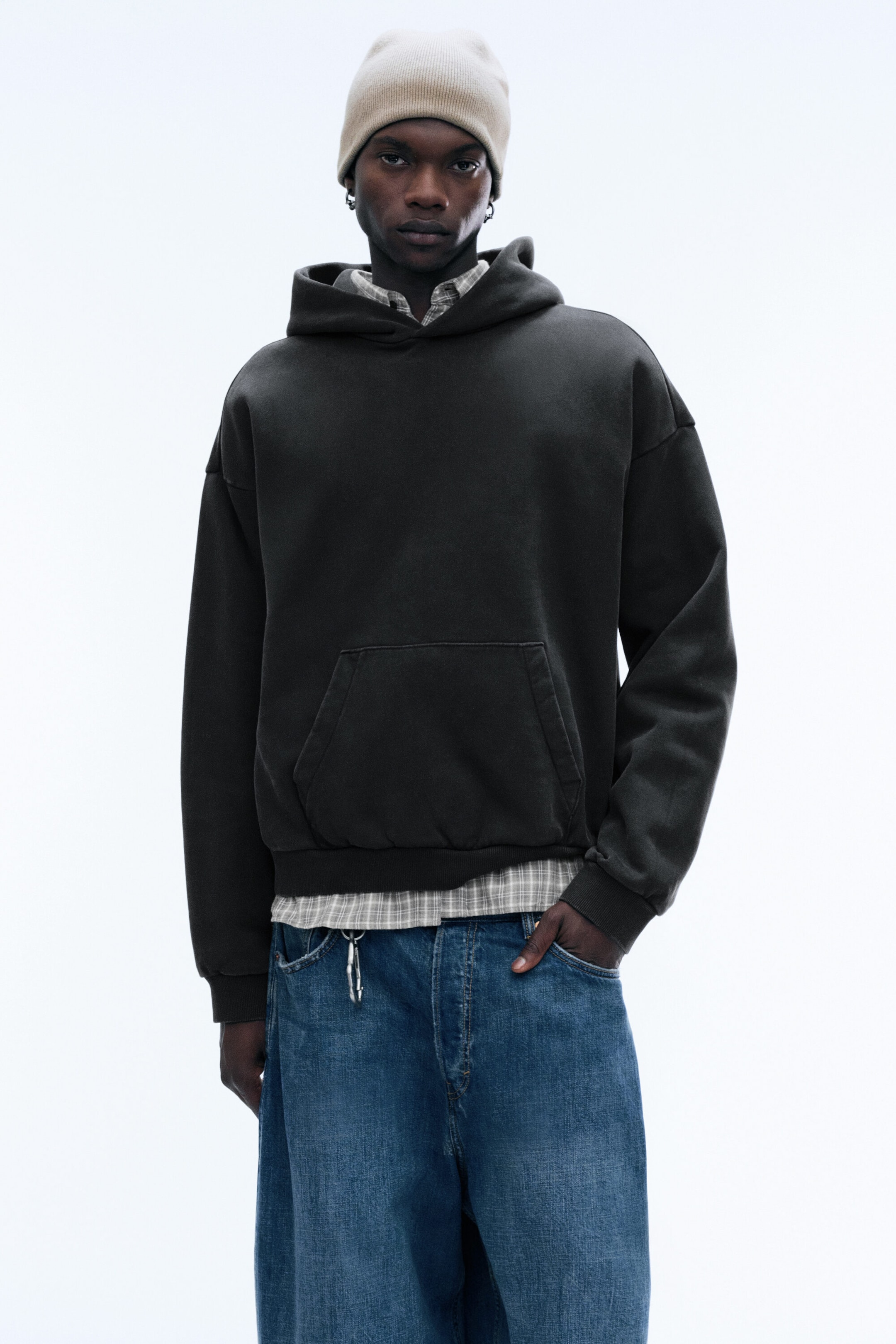 Black - Loose Heavyweight Cotton Hoodie - 1