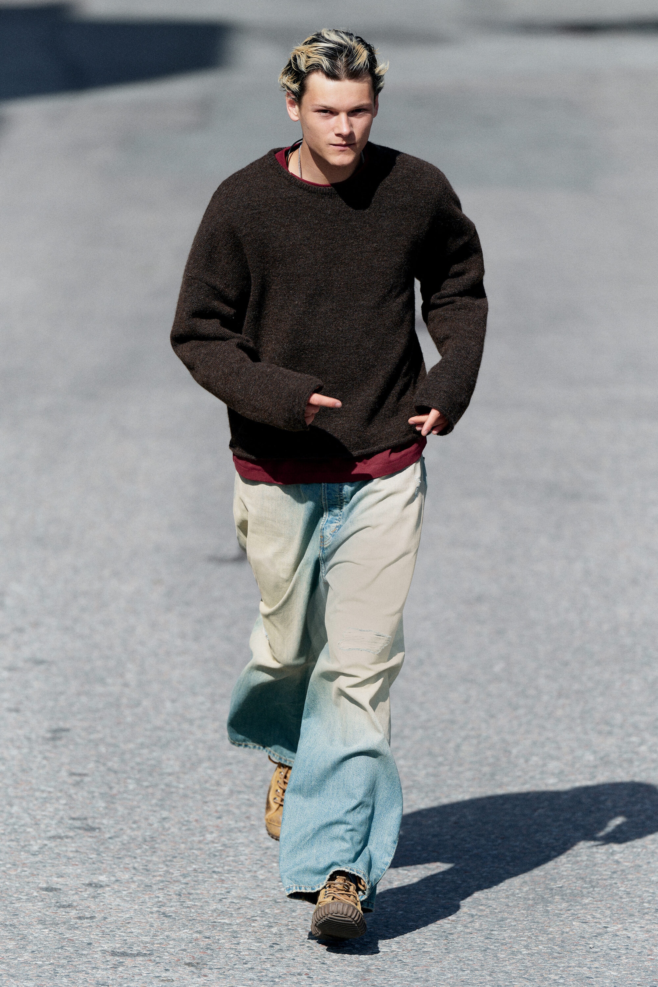 Dark Brown Melange - Boxy Knitted Jumper - 2
