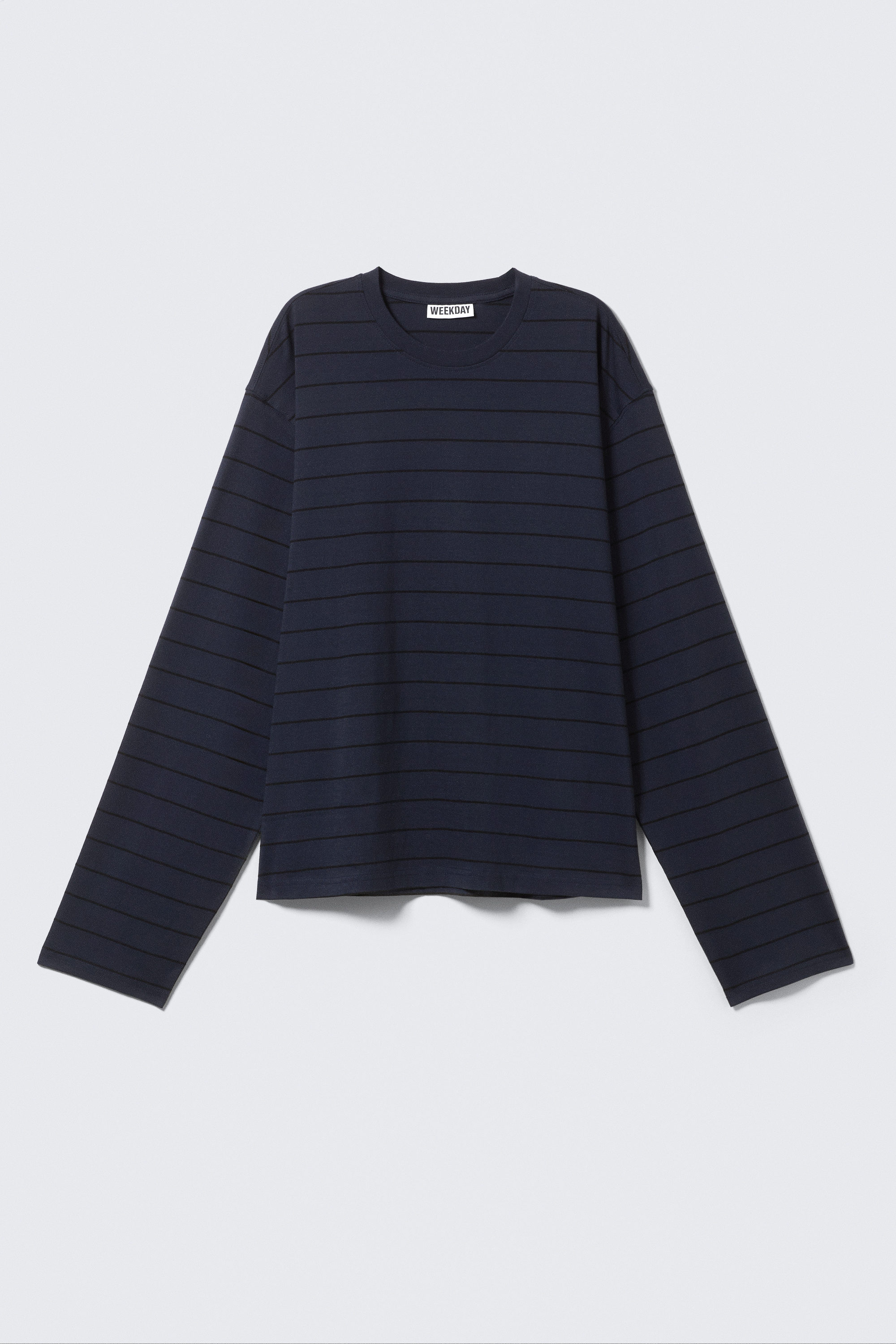 Striped Dark Blue - Long-Sleeved Boxy Cotton T-shirt - 4