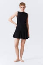 Schwarz - Ärmelloses Twill-Minikleid - 0