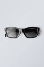 Black - Black Lenses - Bold Rectangular Sunglasses - 2