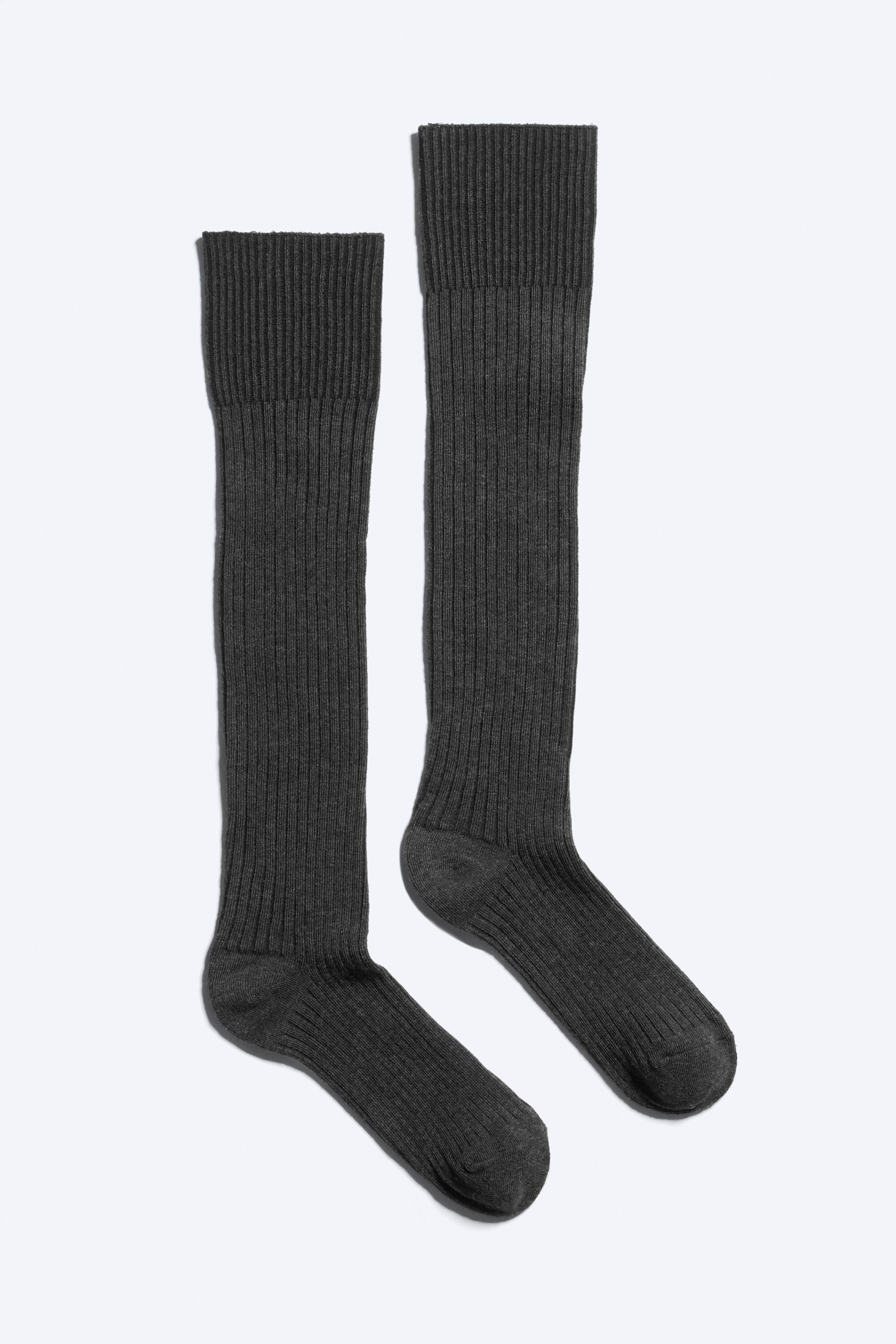 Dark Grey Melange - Ribbed Knee-High Socks - 1